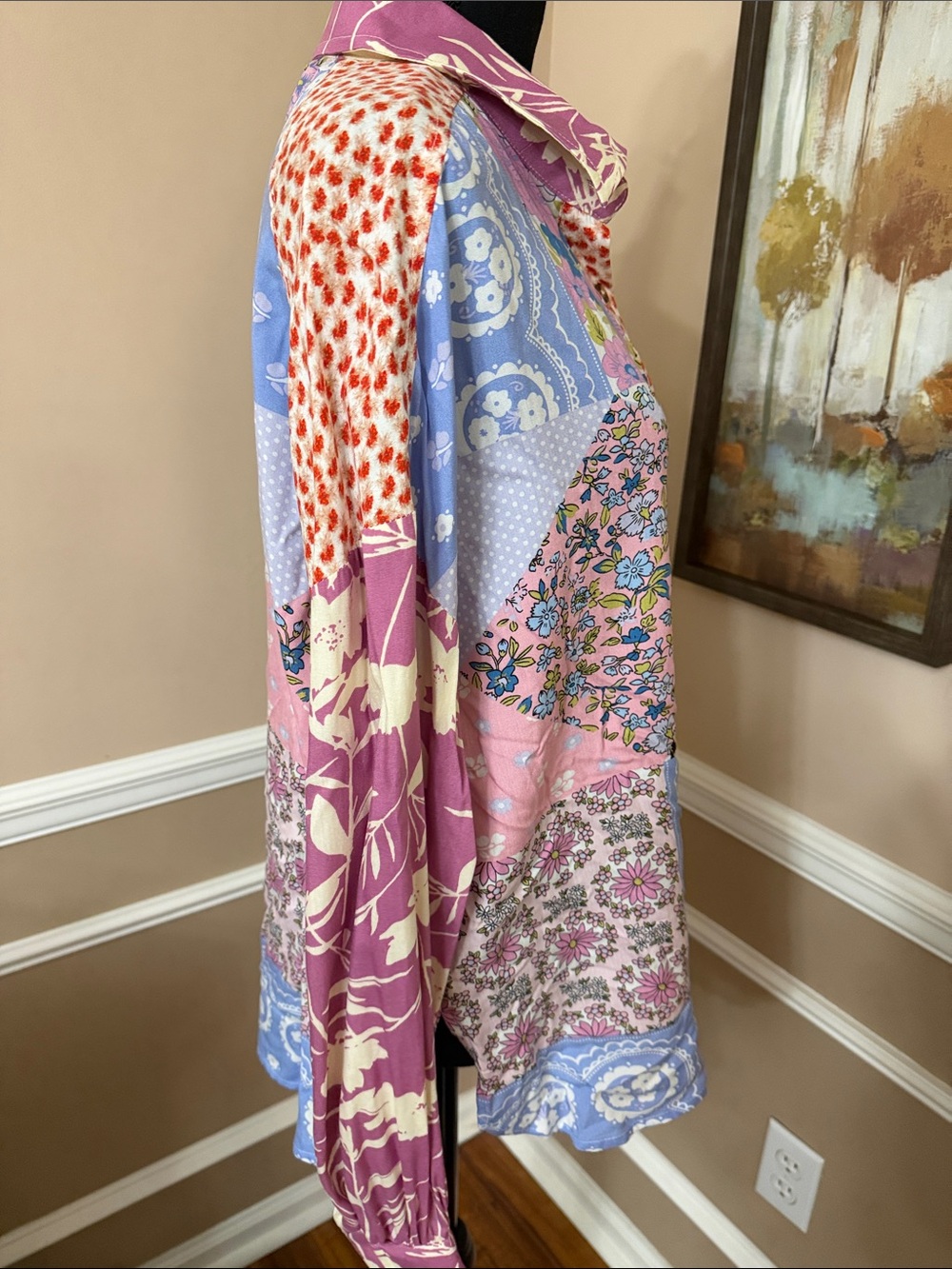 Patchwork Floral Button-Front Blouse - Pink Multi NWOT - Picture 10 of 12